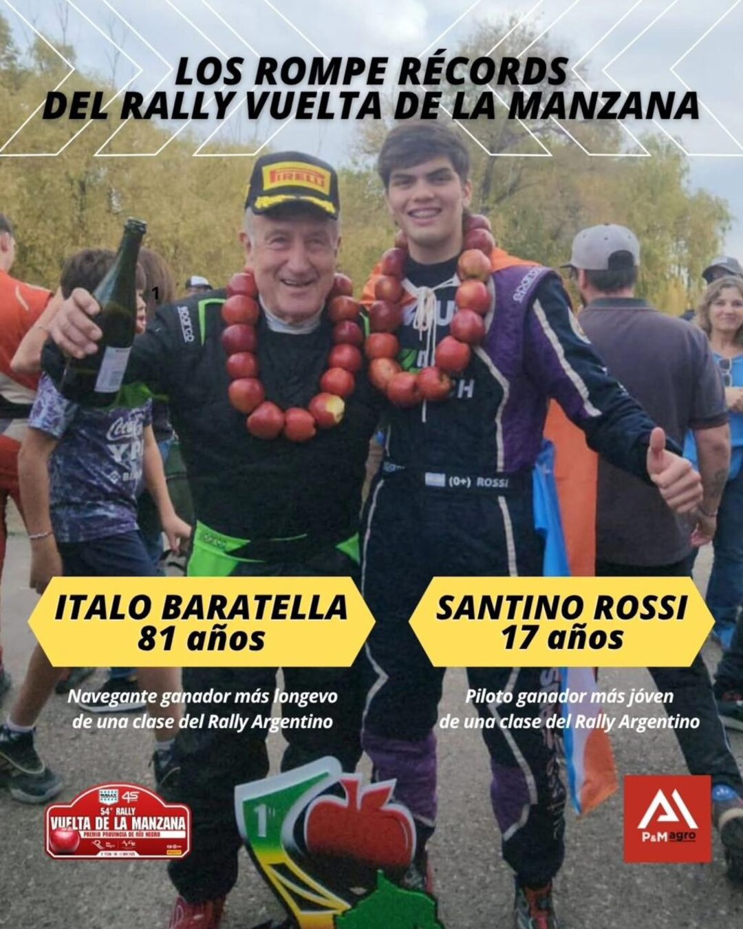 Santino Rossi e Italo Baratella, los rompe récords del Rally Vuelta de la Manzana